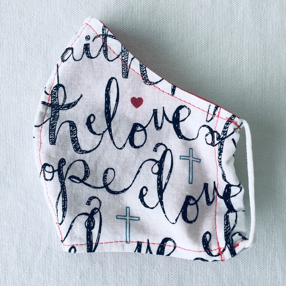 FACE MASK WHITE  BLACK WITH LOGO FAITH HOPE LOVE - Picture 4 of 8